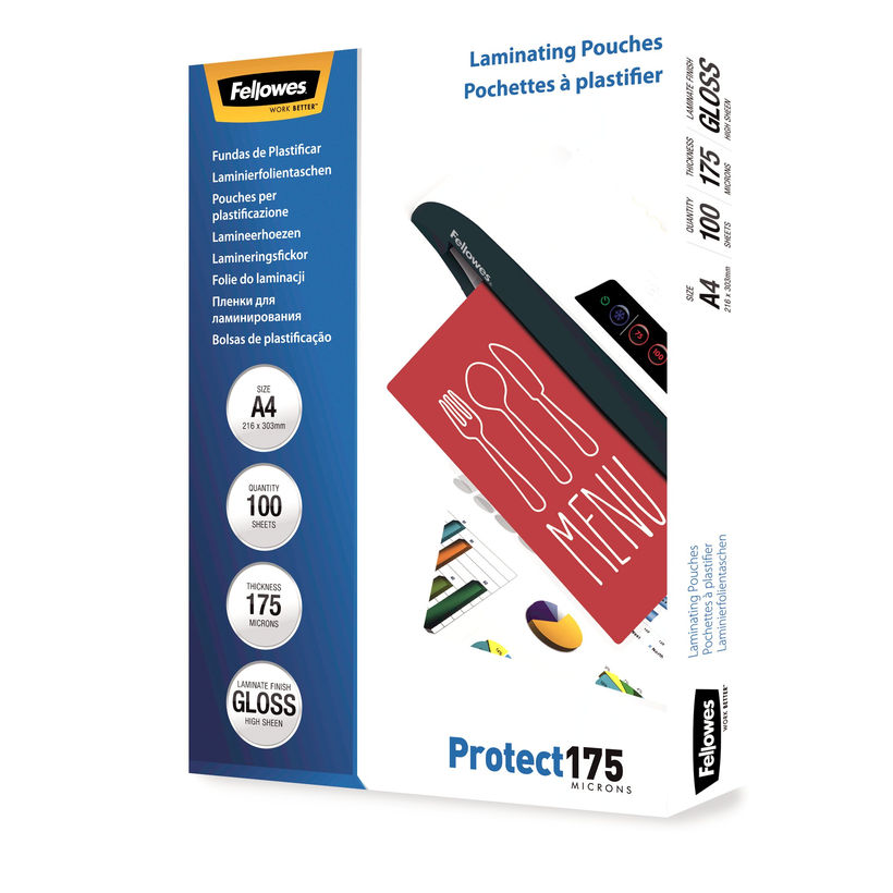 Pouche plastif. A4 175µ Fellowes 100 pz.
